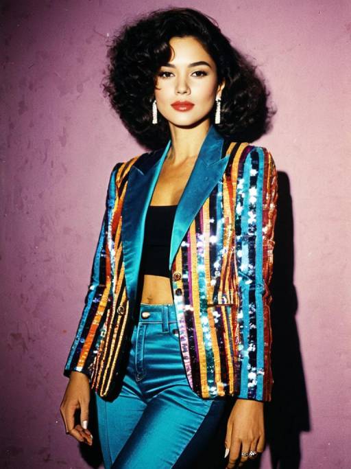 Woman in Colorful Disco Chic Jacket