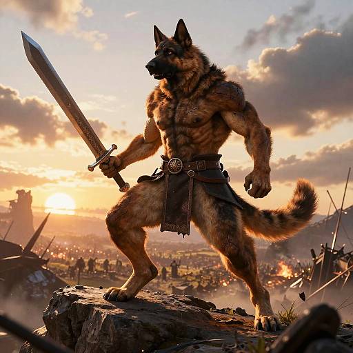 Epic Warrior German Shepherd Fursona