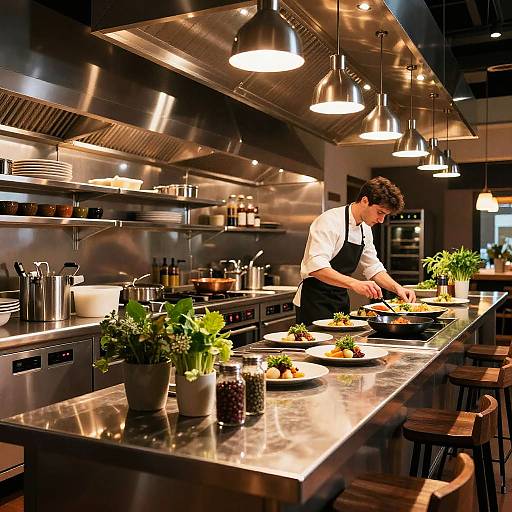 Contemporary Open Kitchen Restaurant Interior