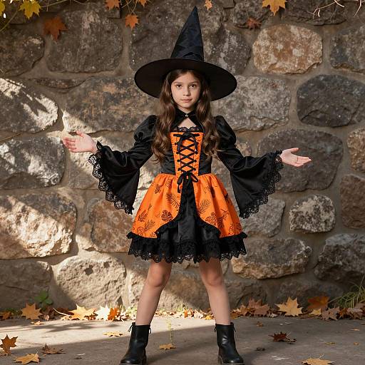 Charming Witch Costume in Autumn Setting