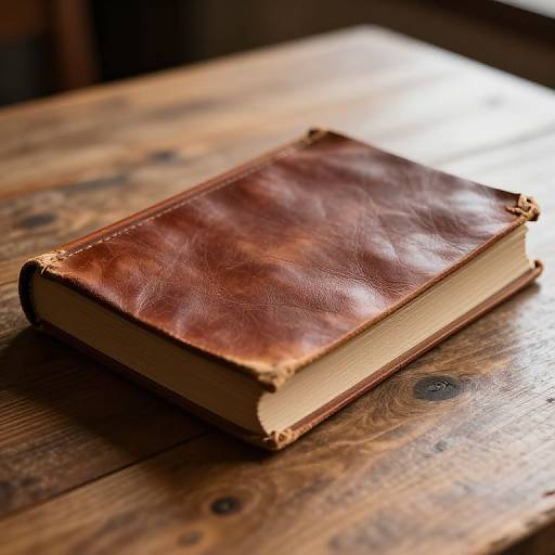 Worn Leather Book on Rustic Table