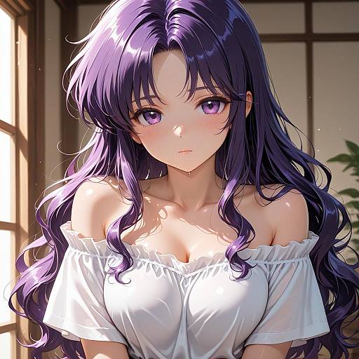 Retro Style Purple-Haired Girl Portrait