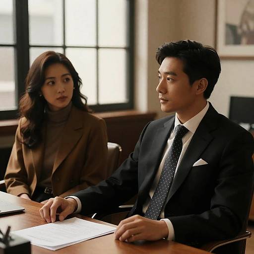 Business Meeting with Man and Woman in Office