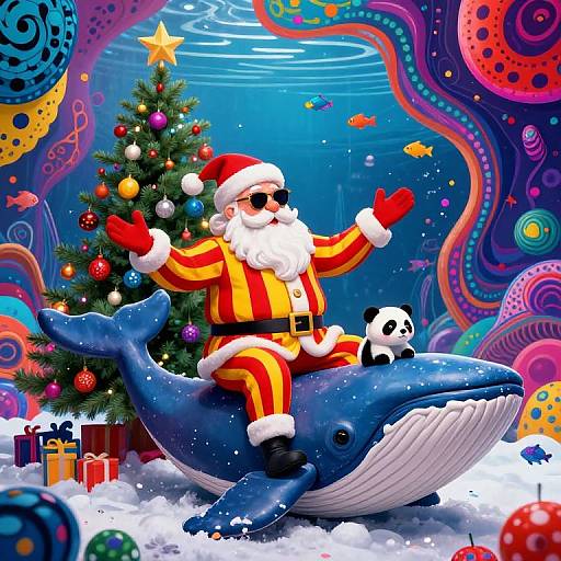 Whimsical Santa on Neon Whale