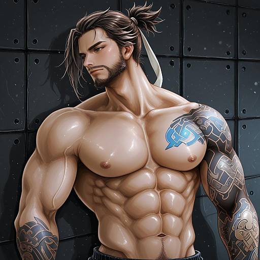 Illustration of Hanzo (overwatch), overwatch in the style of Nanashii (soregasisan)
