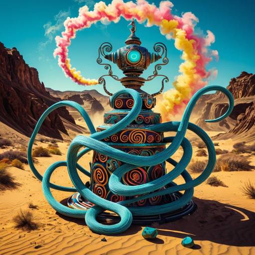 Surreal Enchanted Robotic Genie in Desert