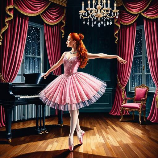 Redheaded Ballerina Dancing in Pink Tutu