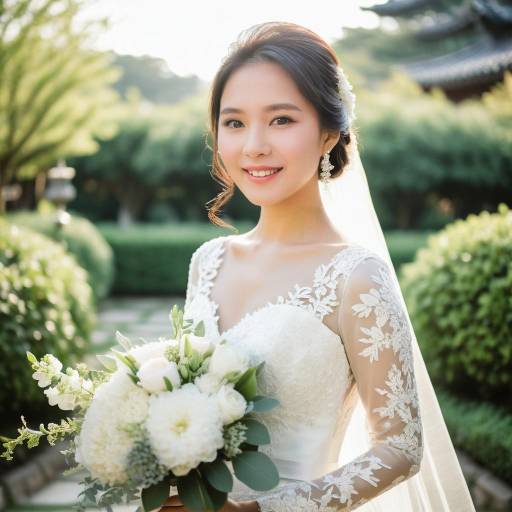 Radiant South Korean Bride in Garden