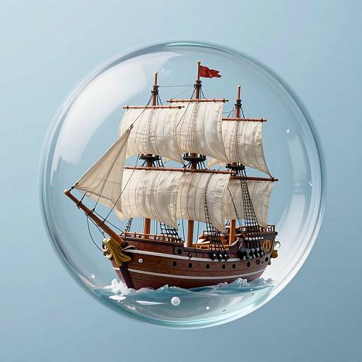 Miniature Pirate Ship in Water Droplet