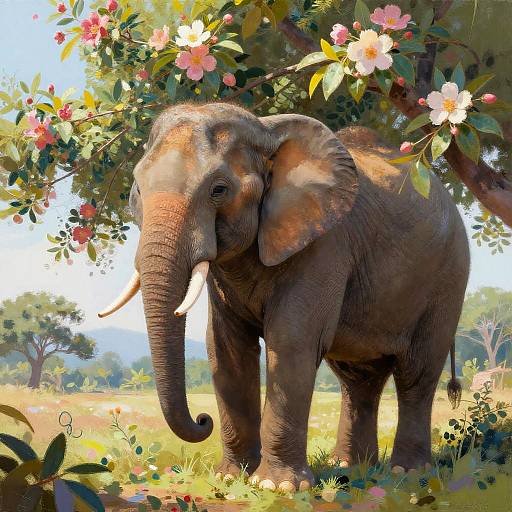 Dreamlike Elephant Hidden in Bloom