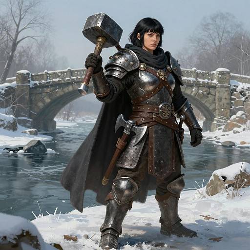 Powerful Female Dwarf Warrior in Action