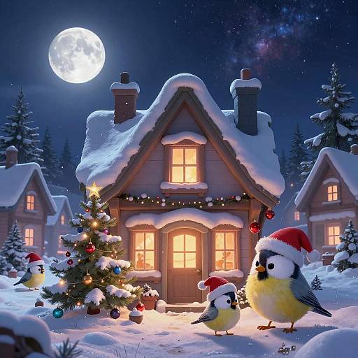 Cozy Pixar Christmas Scene at Midnight
