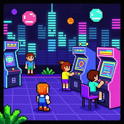 80s Neon Pixel Arcade Scene