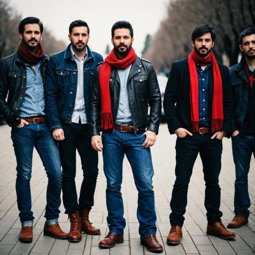 Group of Stylish Men Wearing Red Scarves