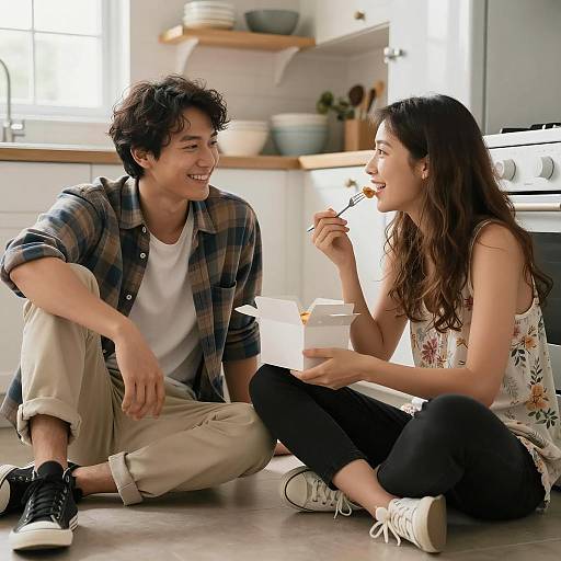 Cozy Kitchen Moment Between Two Friends
