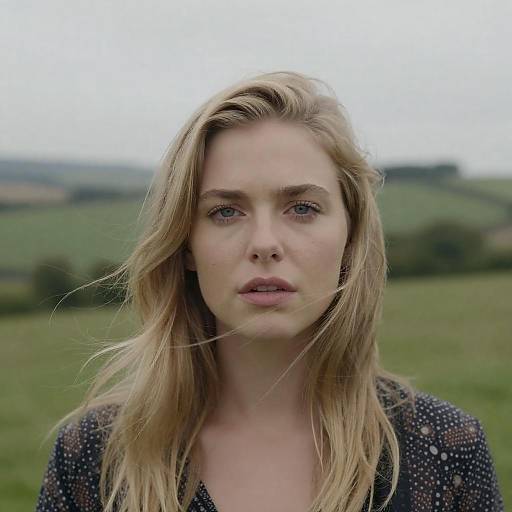 Blonde Woman with Intense Expression in Countryside