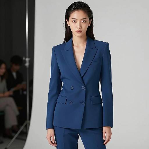 Modern Elegance: Confident Woman in Blue Suit