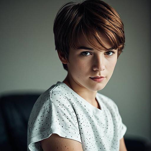 Young Boy in Casual Shirt Looking at Camera