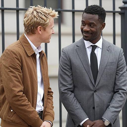 Two Men Having a Conversation Outdoors