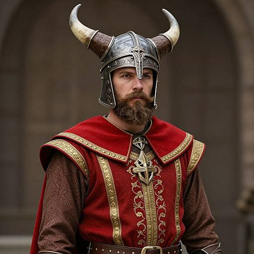 Medieval Man in Horned Helmet Costume