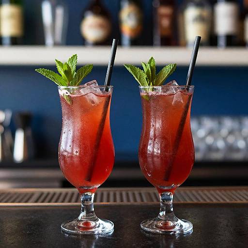 Red cocktails with mint garnish