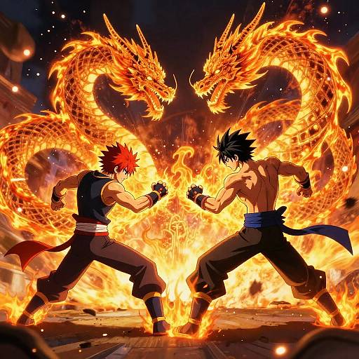 Epic Fiery Anime Battle Scene