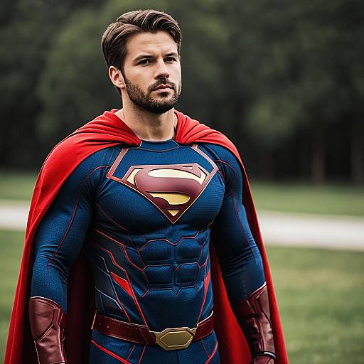 Man in Realistic Superman Costume Outdoors