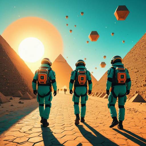 Futuristic Pilots Walking Among Pyramids