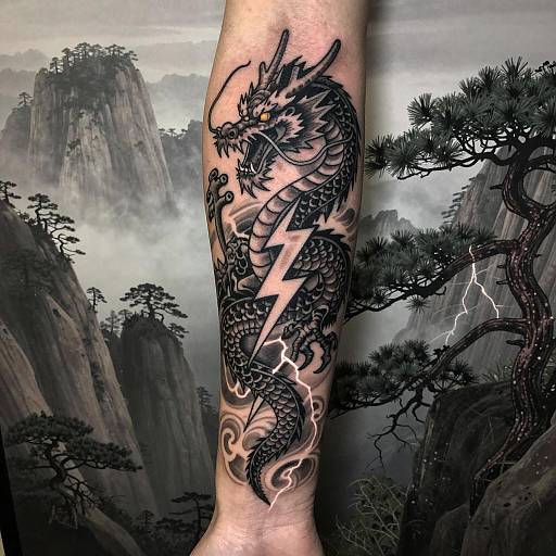 Dragon and Thunderbolt Tattoo Sleeve