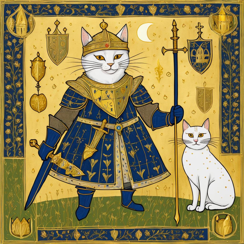 Surreal Cat-Knight in Medieval Manuscript