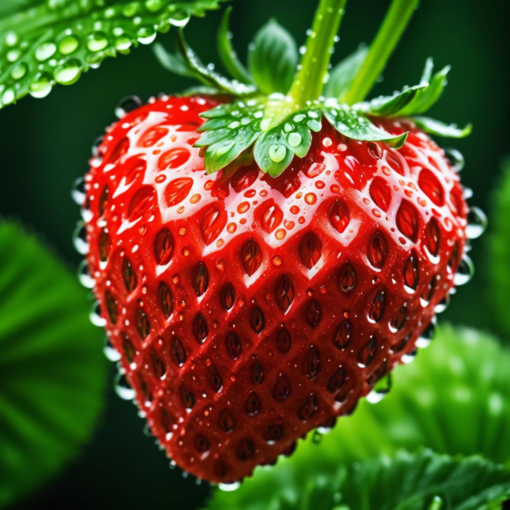 Macro Shot of Ripe Strawberry with Water Drops