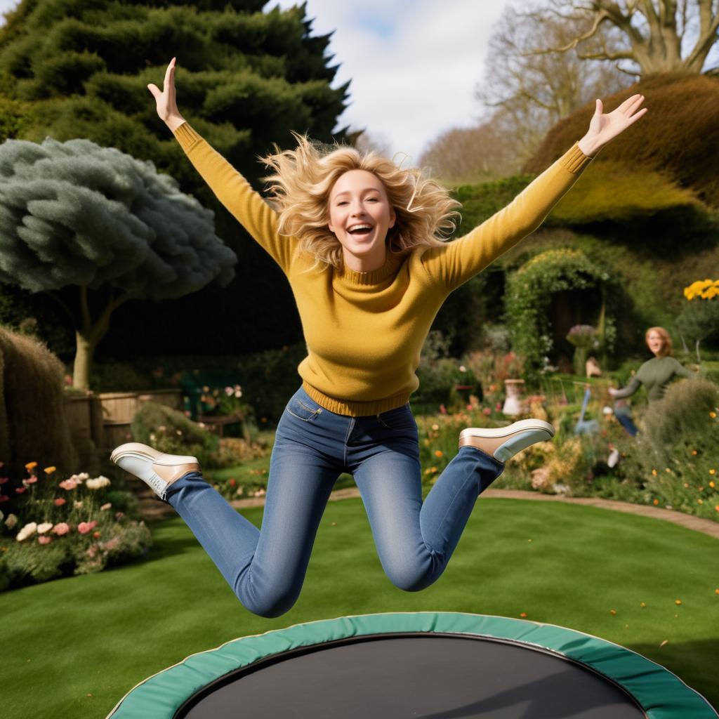 Joyful Novelist Jumping in Literary Garden