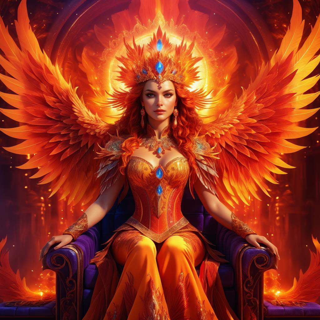 Ethereal Phoenix Queen on Fiery Throne