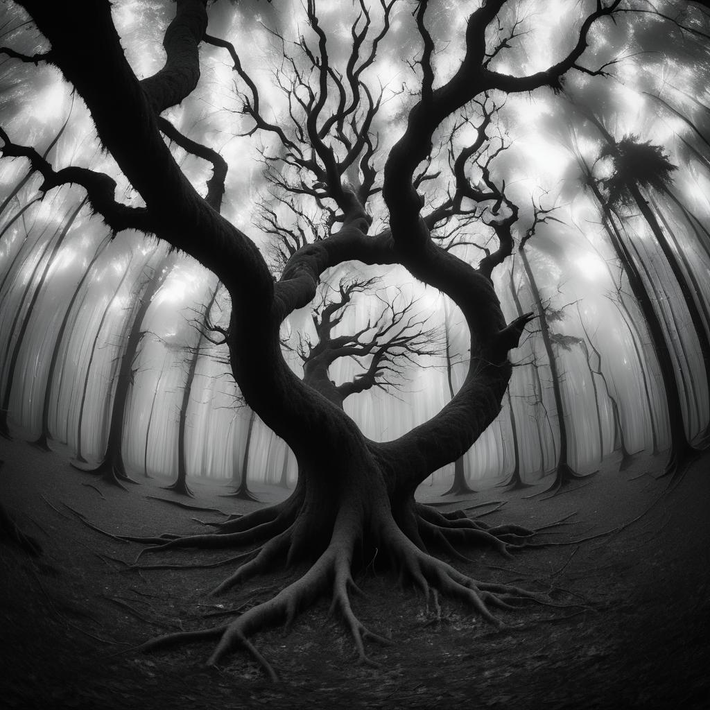 Surreal Fisheye Tree with Woman's Face