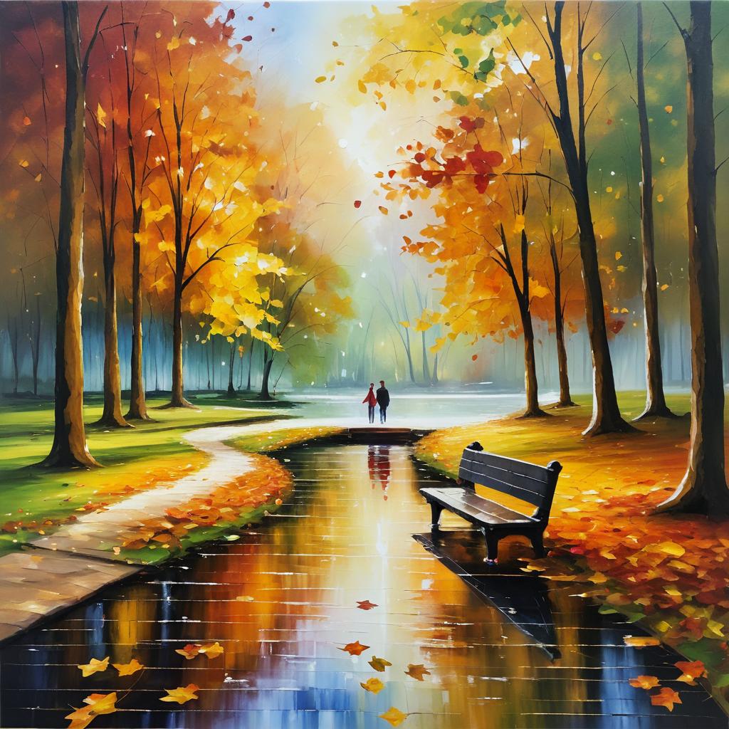 Romantic Autumn Park Oil Painting Scene