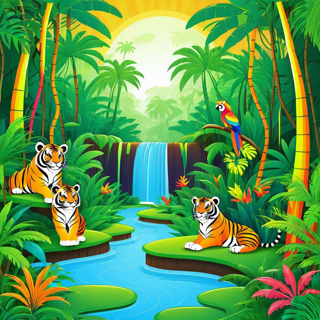 Vibrant Jungle Scene for Kids' Coloring