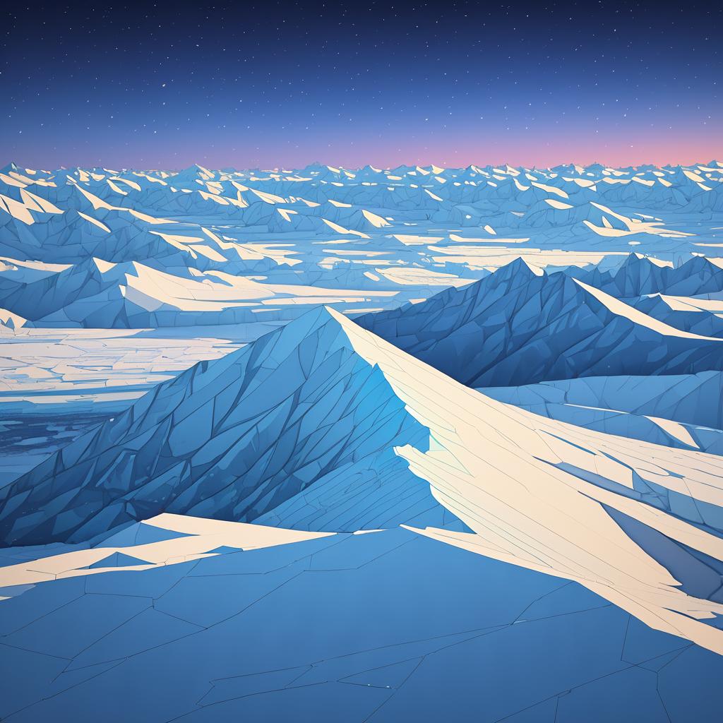 Twilight Glacier Fields in Low-Poly Design