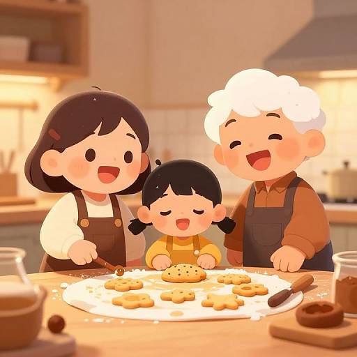 Cozy Cartoon Family Baking Cookies