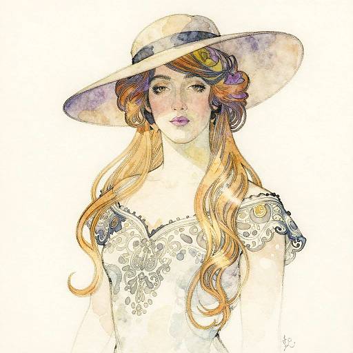 Art Nouveau Watercolor Woman Portrait