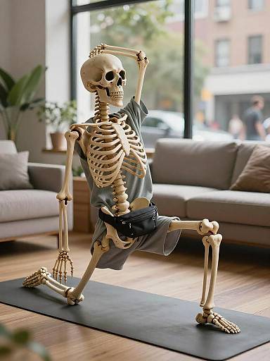 Yoga Skeleton in Vibrant City Setting