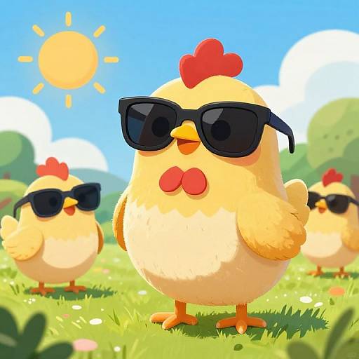 Whimsical Chickens Wearing Sunglasses