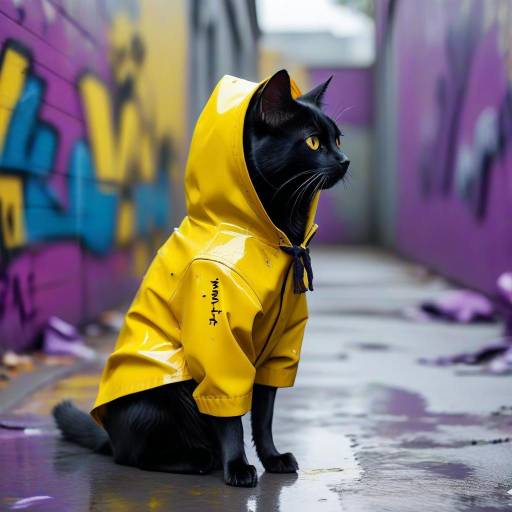 Dog in Yellow Raincoat with Urban Background