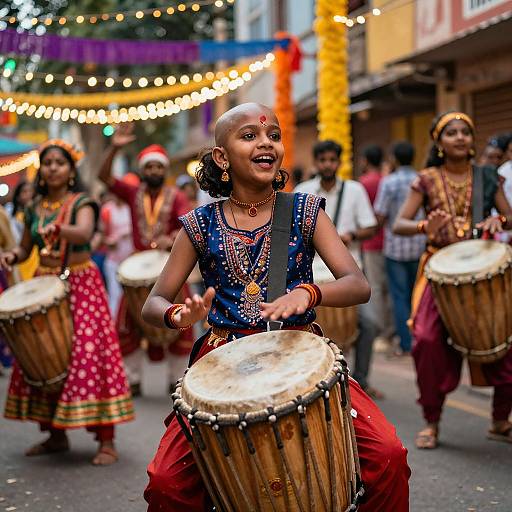 Energetic Indian Girl Drumming Festival