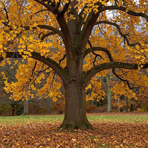 Ancient Oak Tree with Golden Autumn Leaves