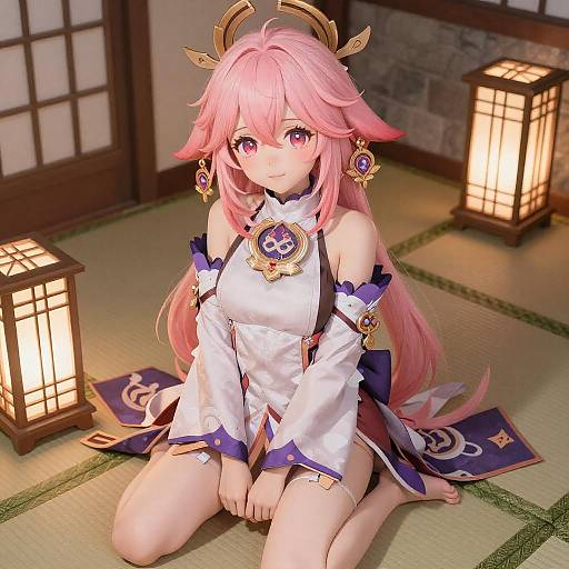 Anime Girl on Tatami Mat