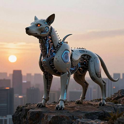 Cybernetic Animal Overlooking Sci-Fi Metropolis