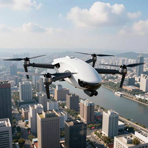 Futuristic Drone Over Cityscape