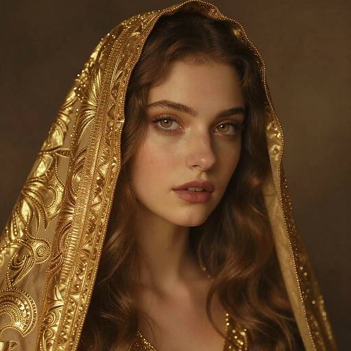 Mysterious Muse in Golden Cloak