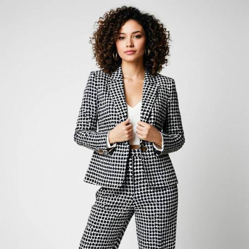 Young Woman in Black and White Patterned Suit
