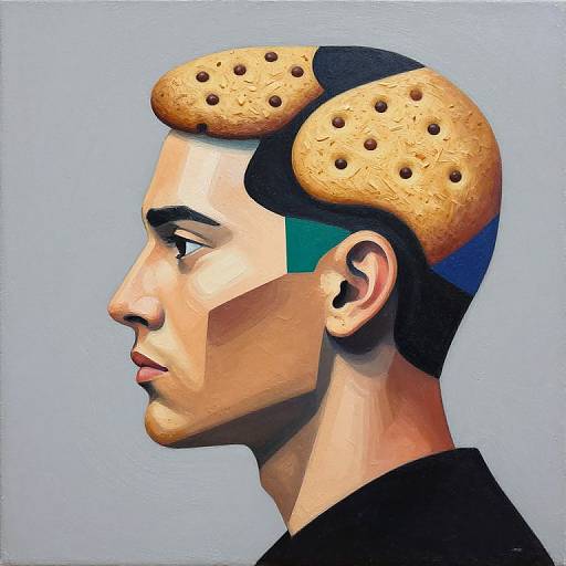 Digital painting of a side profile male head with a textured, cookie-like hairstyle, blending realistic facial features with abstract colors.